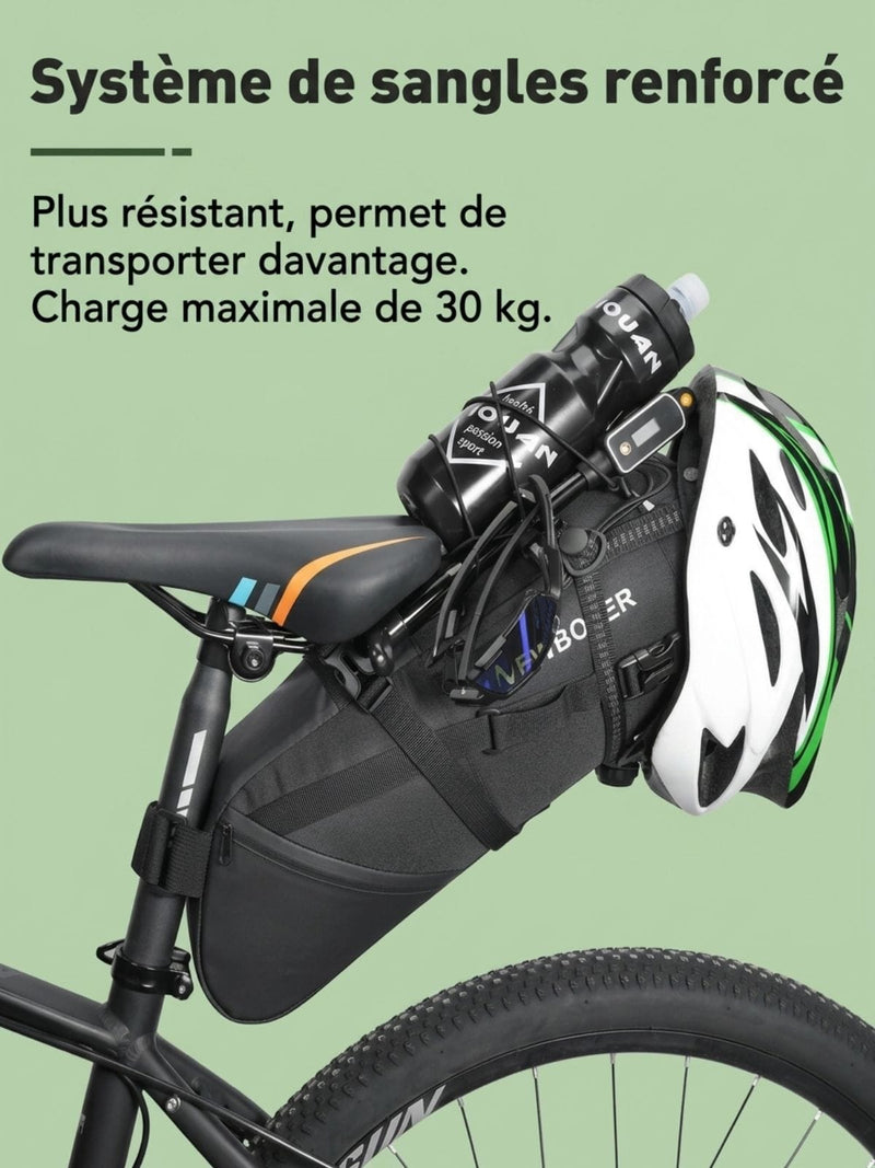 Sac de selle vélo pliable, fixation sous la selle