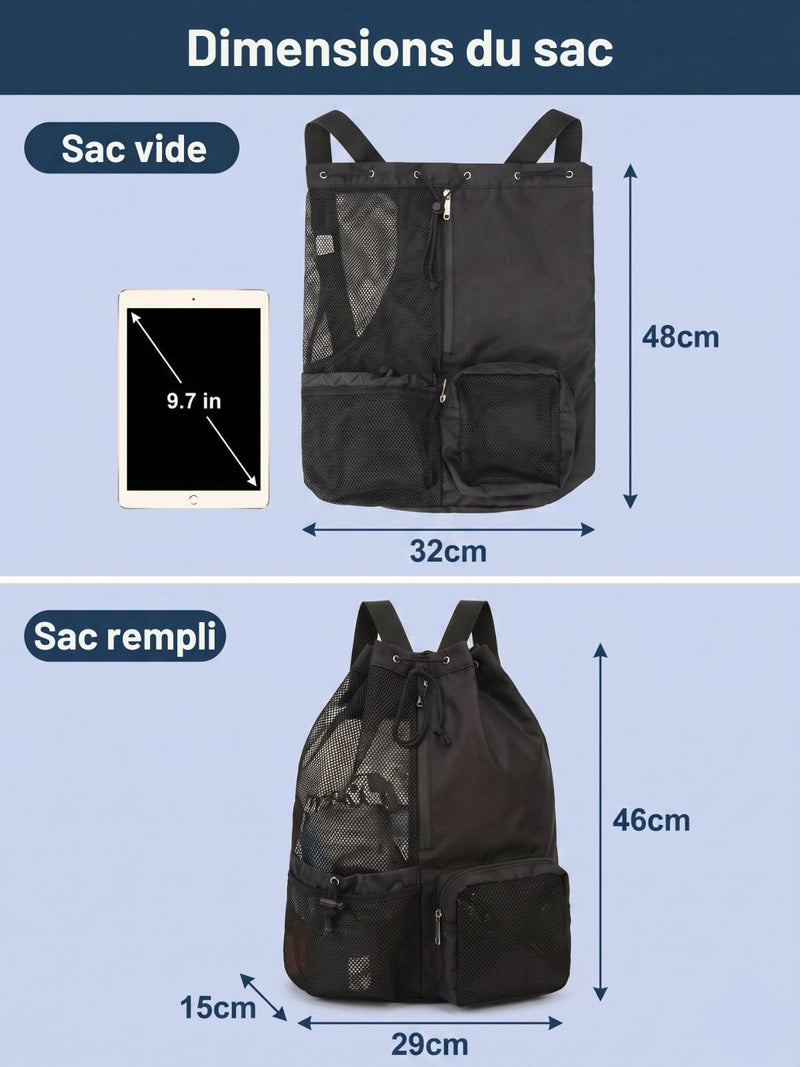 Sac de sport cordon en filet pour piscine et plage