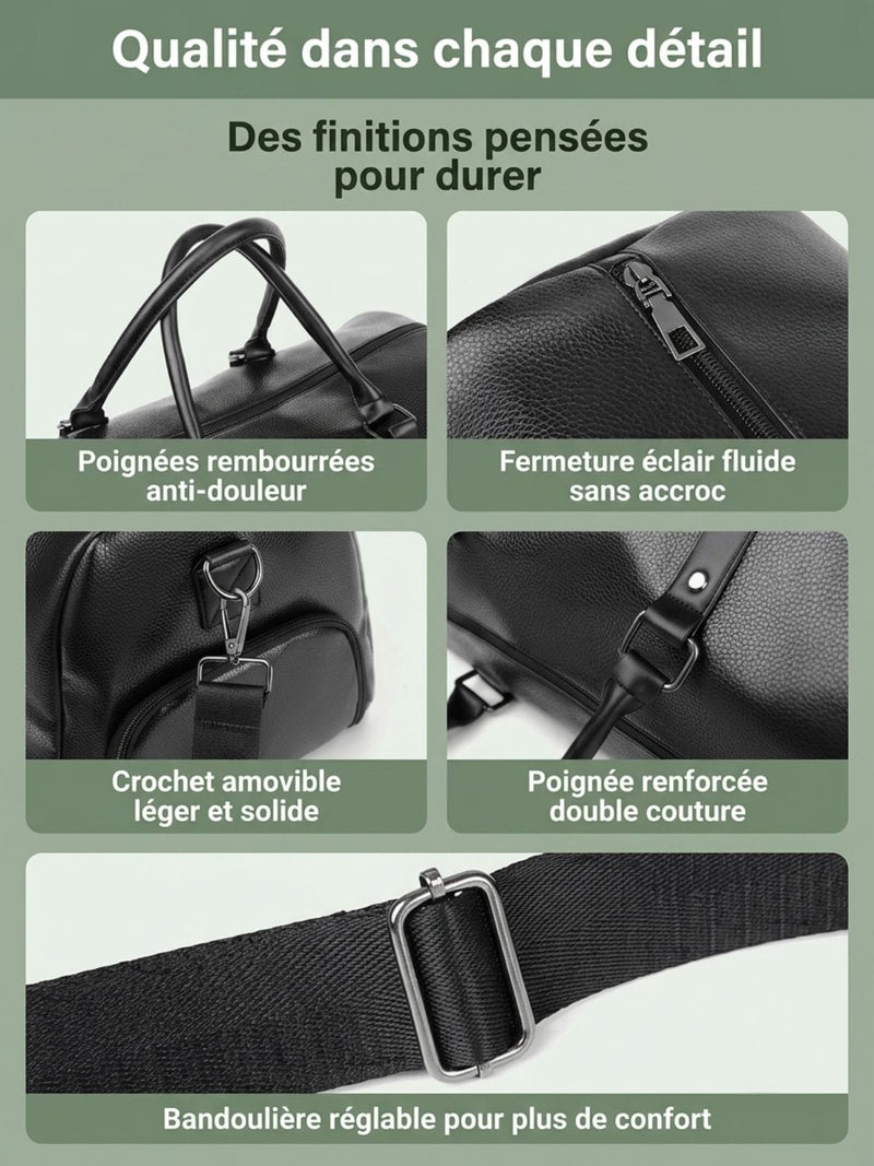 Sac de sport homme chic, cuir PU épuré