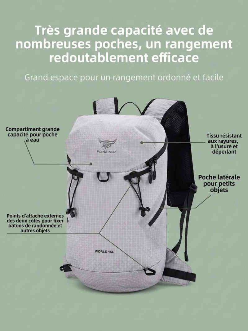 Sac randonnée léger 15L, format cabine avion
