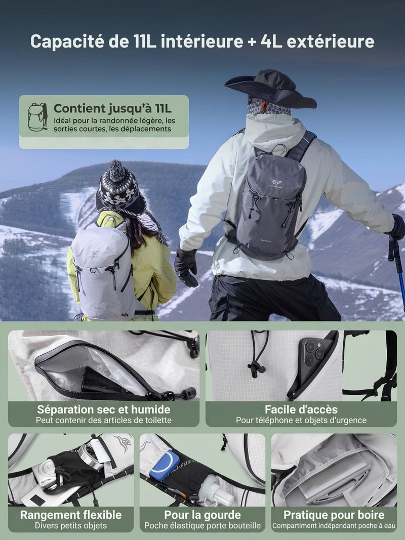 Sac randonnée léger 15L, format cabine avion