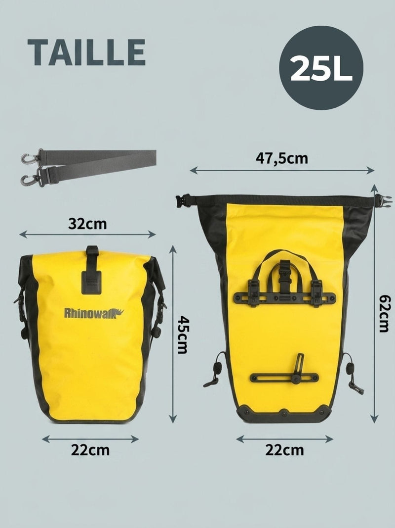 Sacoche vélo étanche porte-bagages, bandoulière incluse